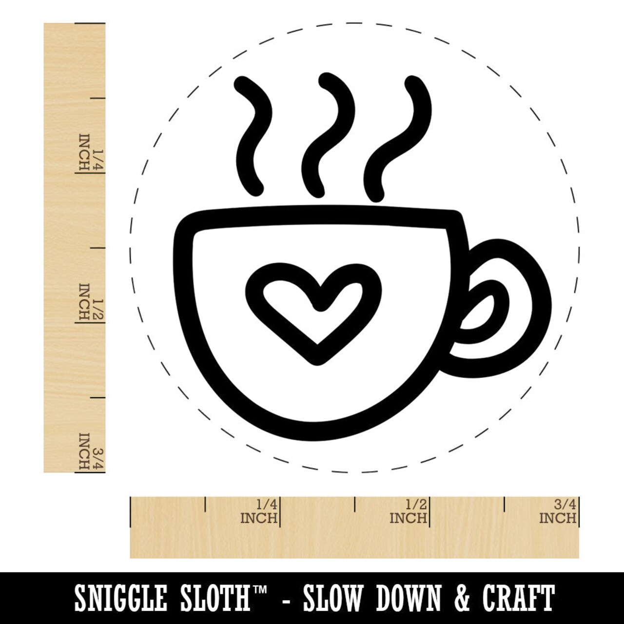 Steaming Hot Coffee Mug Cup with Heart Rubber Stamp for Stamping Crafting Planners